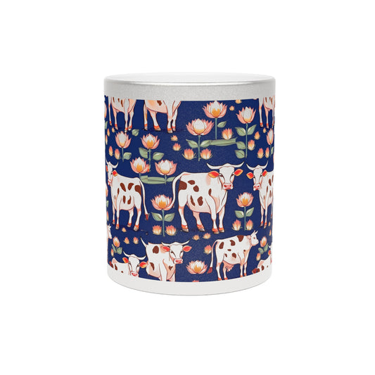 Pichwai Cows and Lotus – Metallic Coffee Mug (Gold/Silver, 11oz) | Artloom Gallery