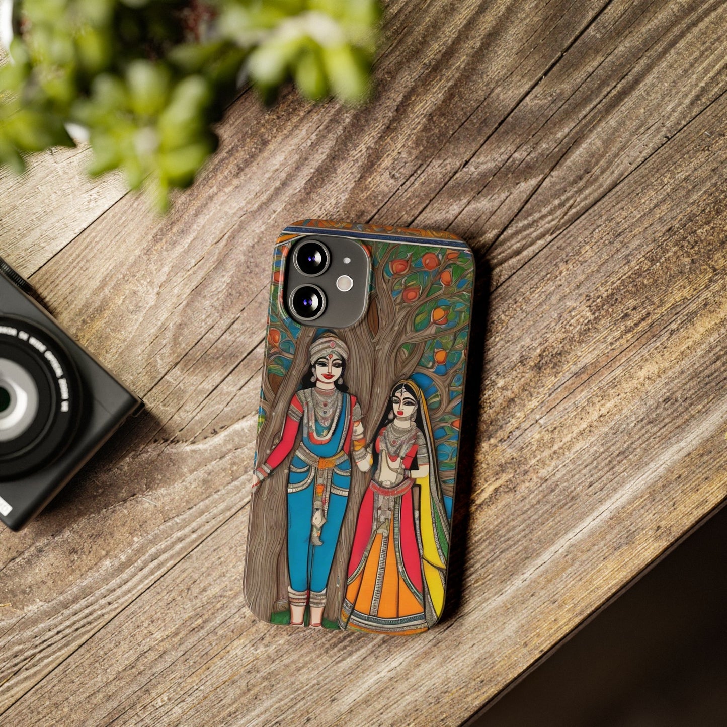Classic Madhubani Radha Krishna Painting Night Slim Phone Case | Artloom Gallery