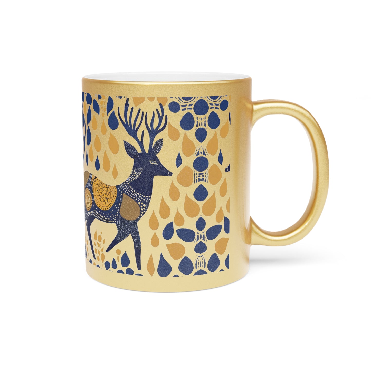 Gond Tribal Deer Design – Metallic Coffee Mug (Gold/Silver, 11oz) | Artloom Gallery