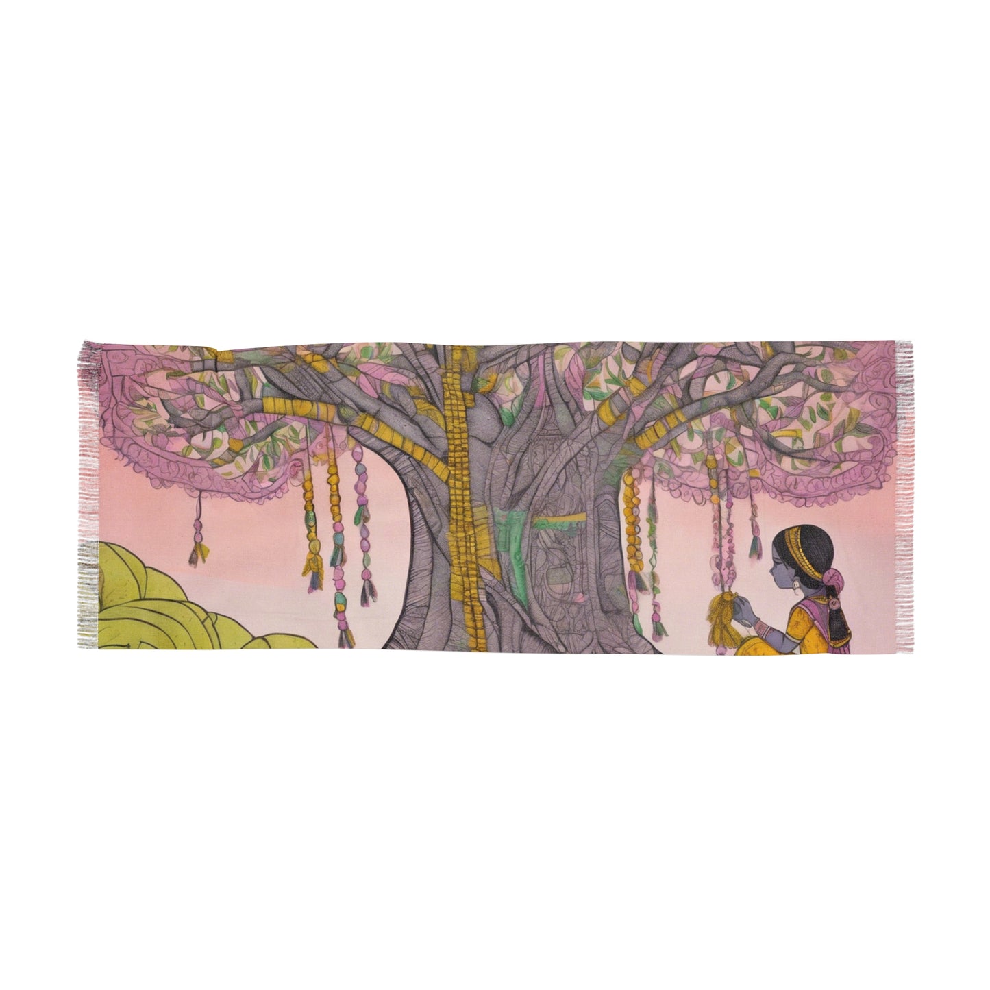 Good Luck Wishing Tree – Madhubani Print - Light Scarf (27x71 in) | Artloom Gallery
