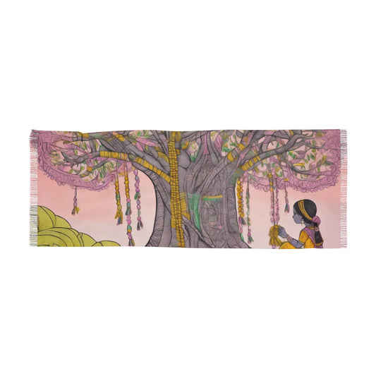 Good Luck Wishing Tree – Madhubani Print - Light Scarf (27x71 in) | Artloom Gallery