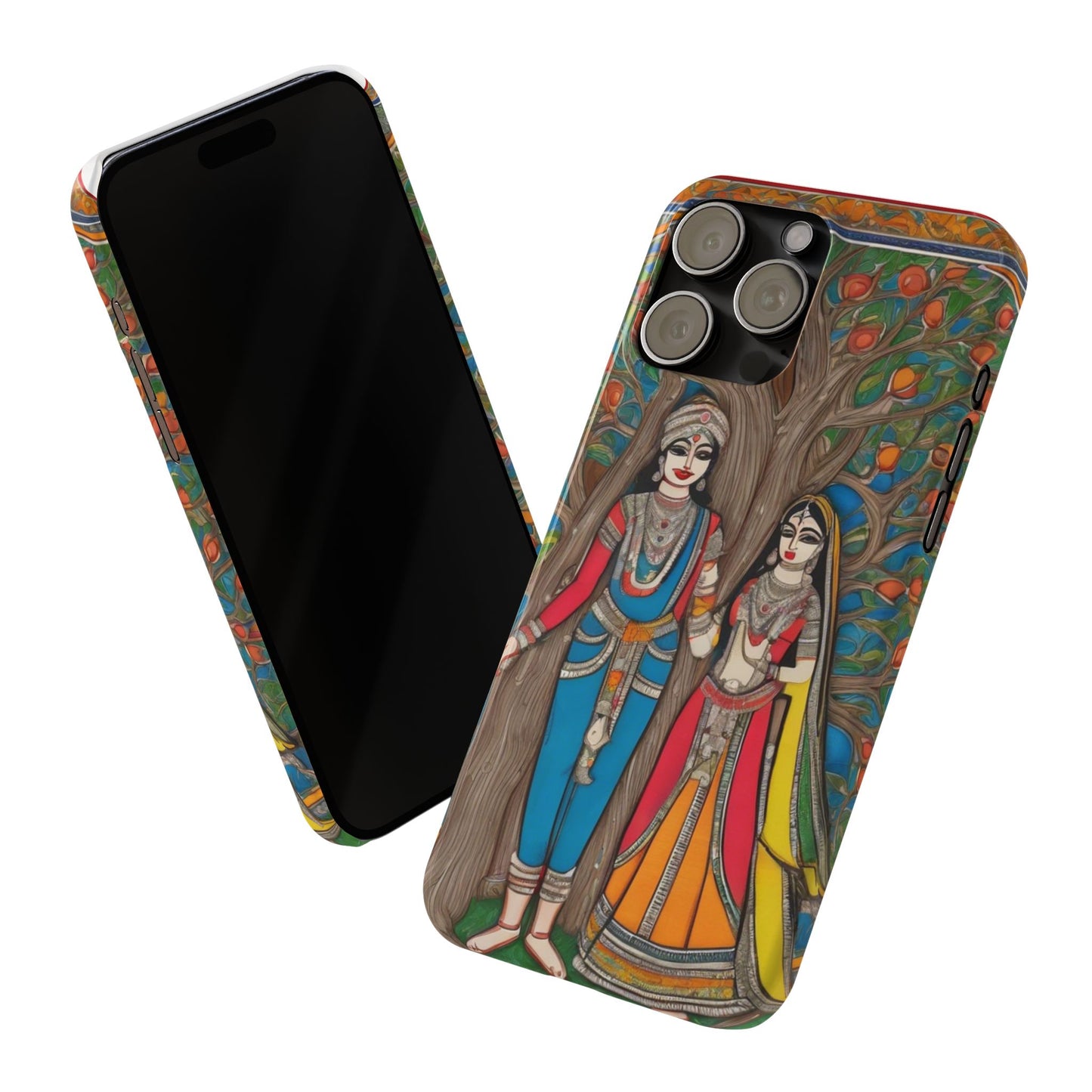 Classic Madhubani Radha Krishna Painting Night Slim Phone Case | Artloom Gallery