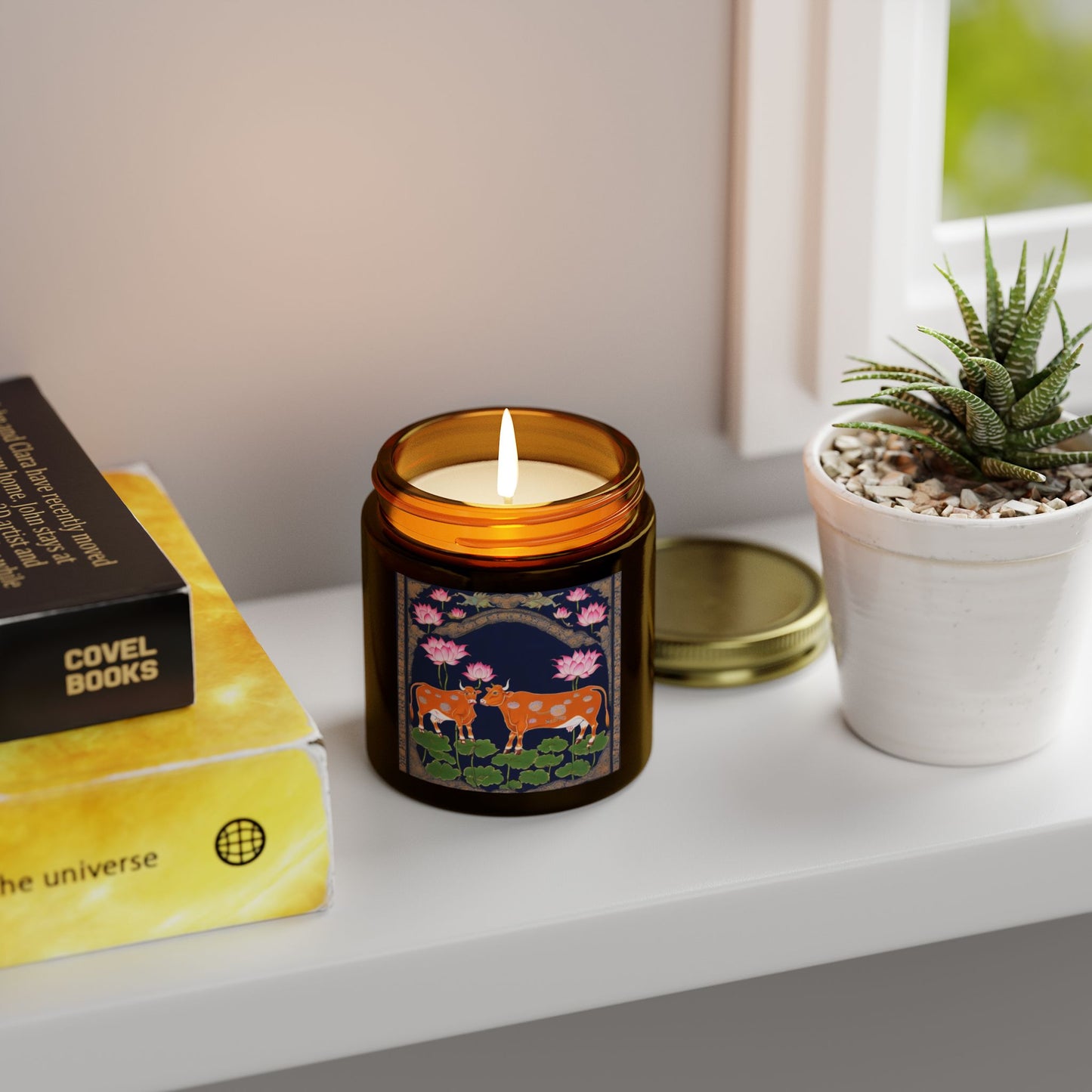 Cows and Lotus - Pichwai Art Scented Candle (4oz, 9oz) | Artloom Gallery