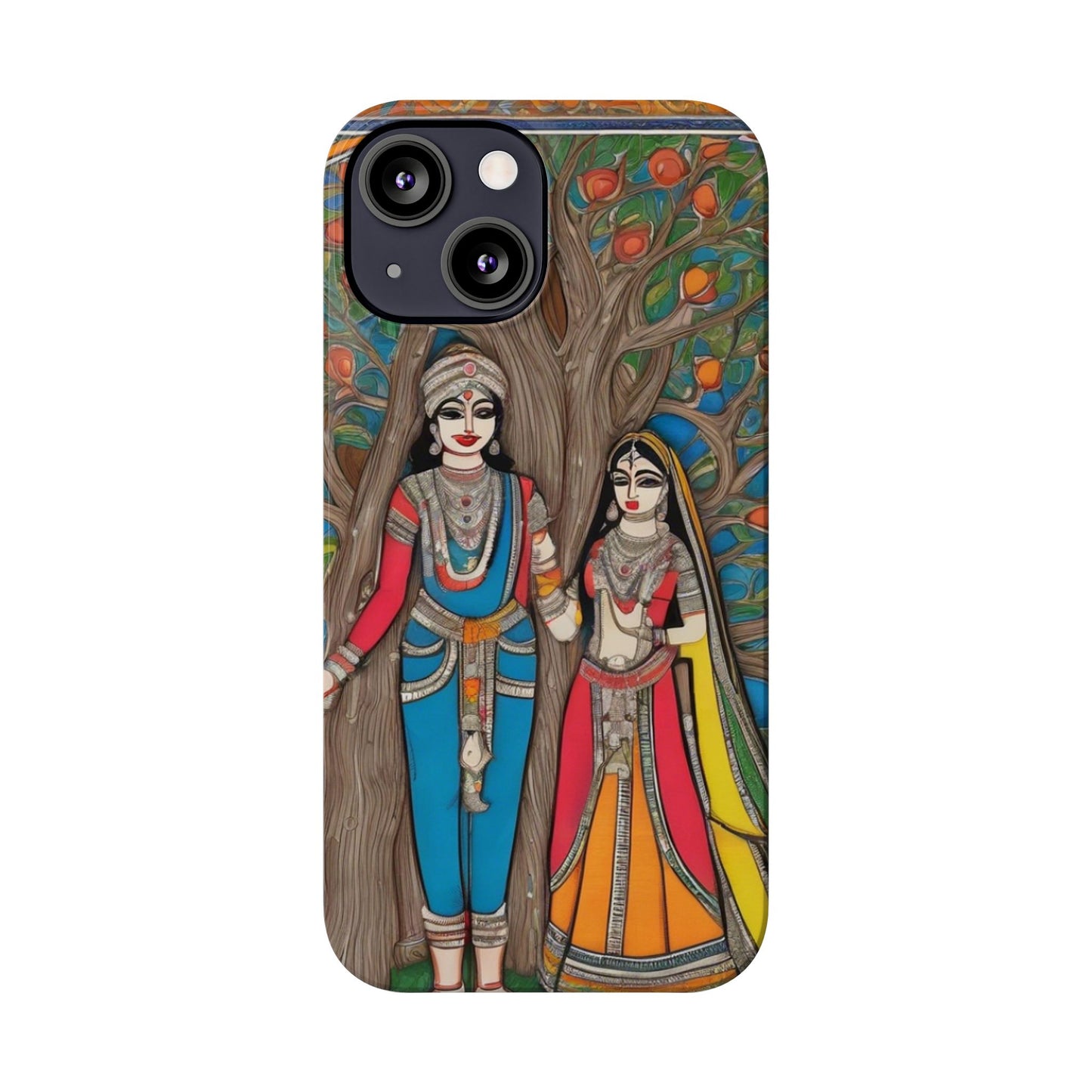 Classic Madhubani Radha Krishna Painting Night Slim Phone Case | Artloom Gallery