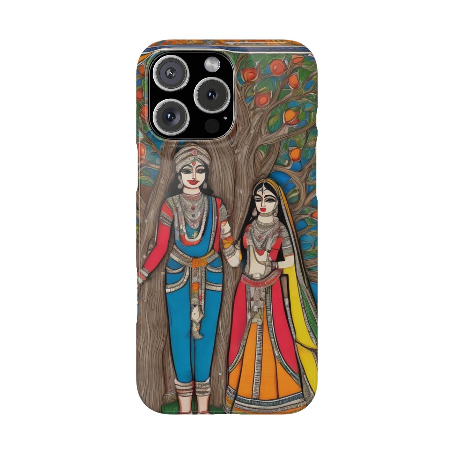 Classic Madhubani Radha Krishna Painting Night Slim Phone Case | Artloom Gallery