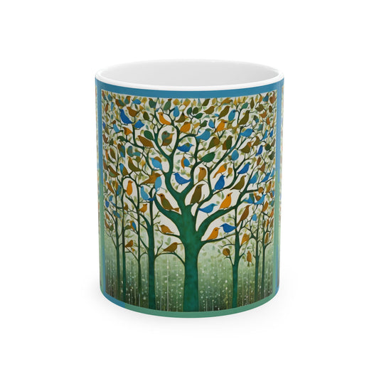Gond Art – Birds Singing in the Rain | Ceramic Mug | Artloom Gallery