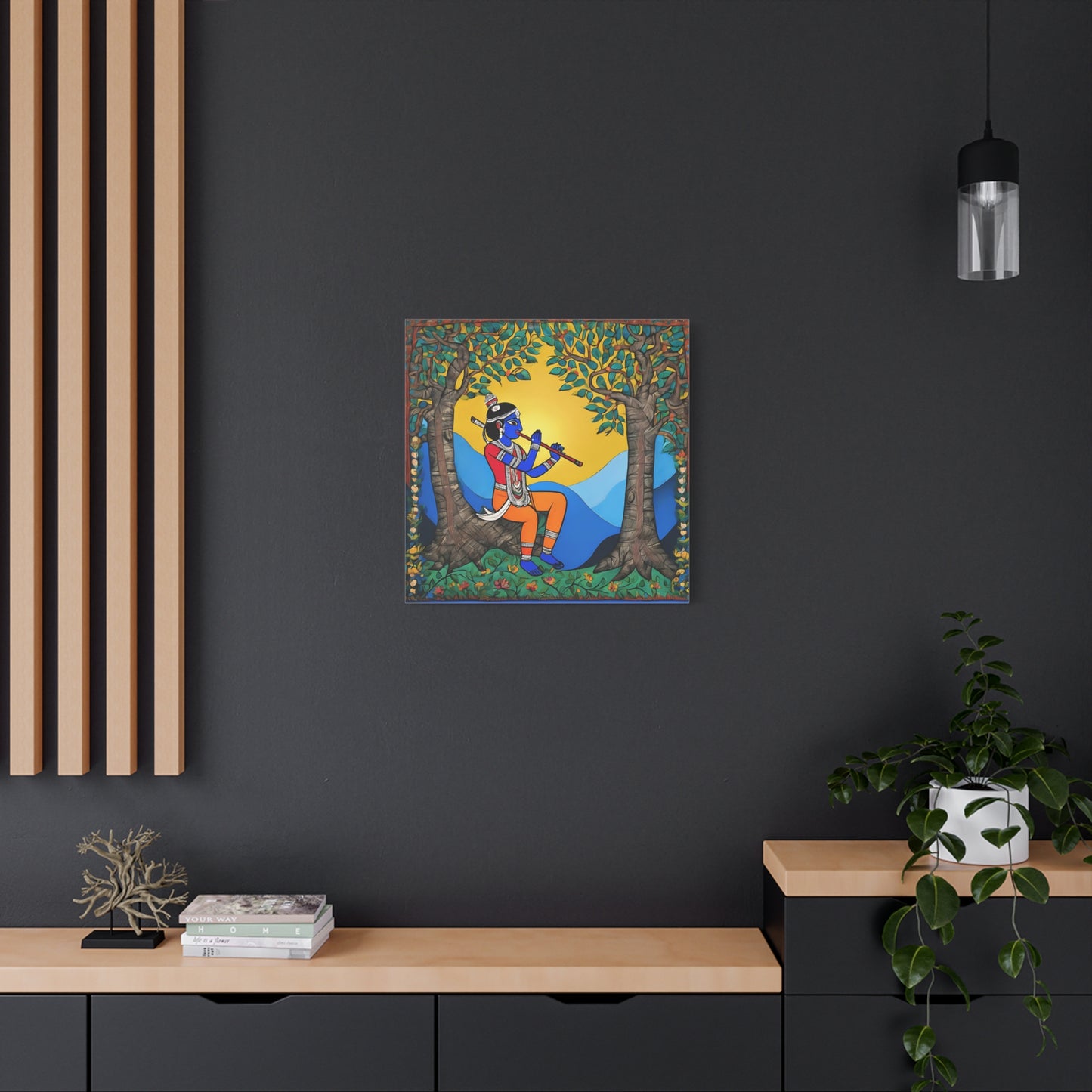 Lord Krishna Madhubani Style Canvas Print | Artloom Gallery