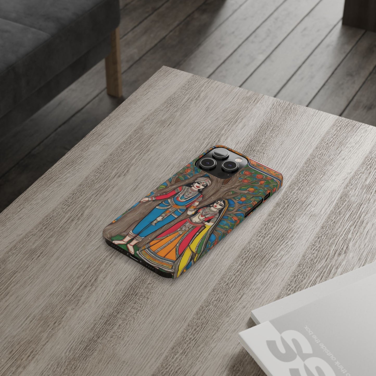 Classic Madhubani Radha Krishna Painting Night Slim Phone Case | Artloom Gallery