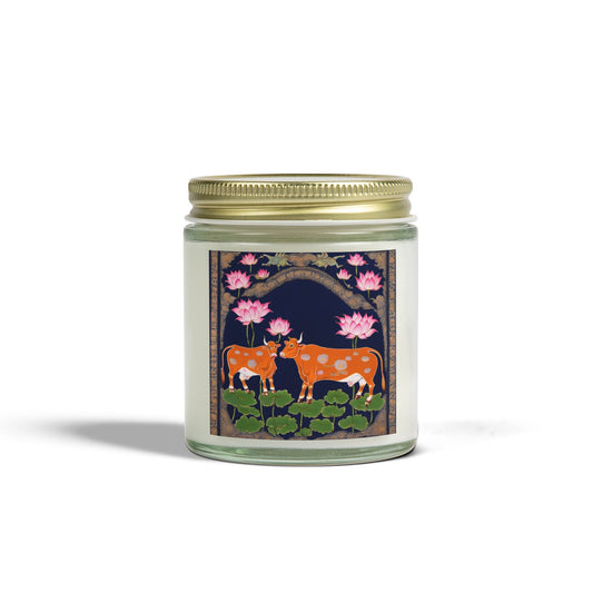 Cows and Lotus - Pichwai Art Scented Candle (4oz, 9oz) | Artloom Gallery