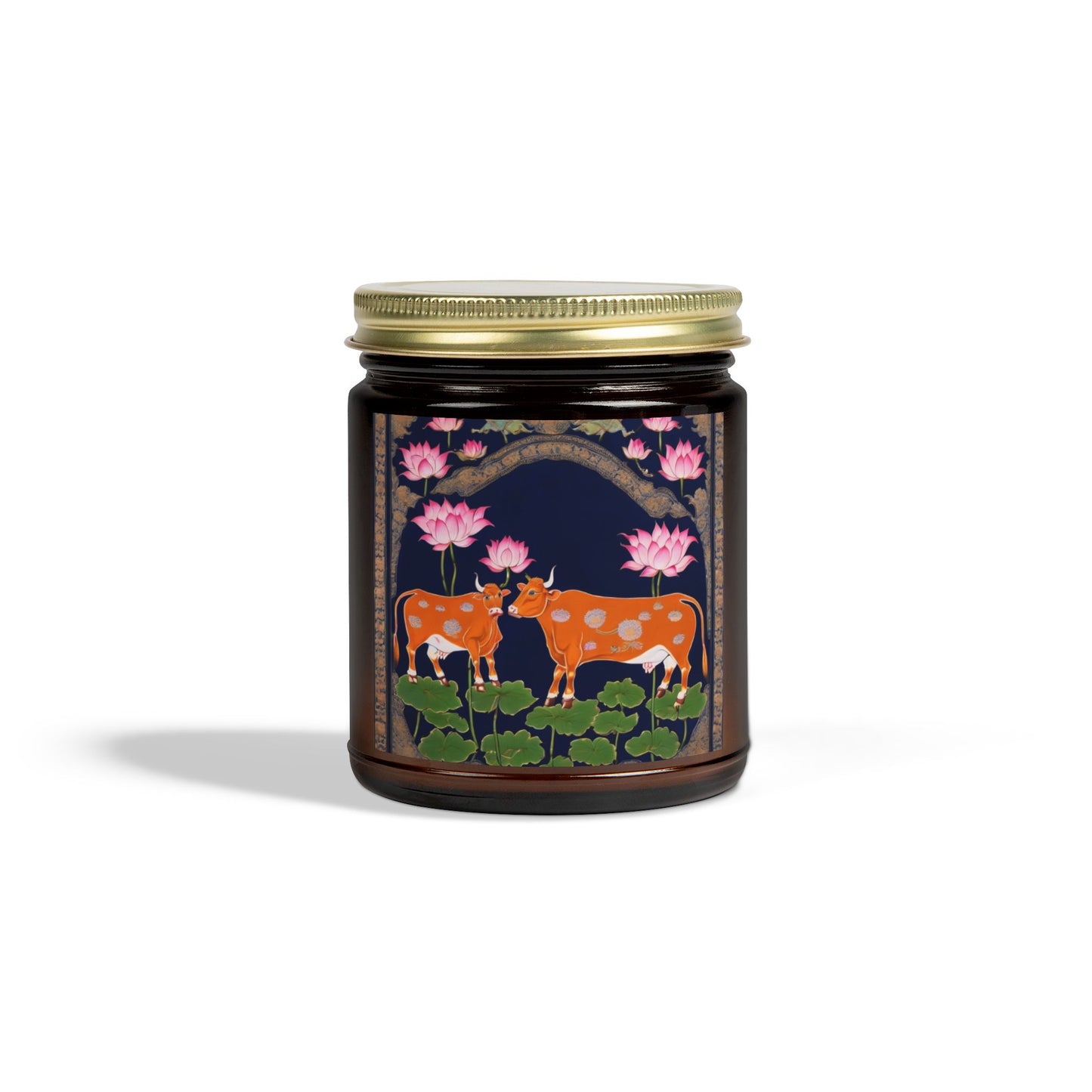 Cows and Lotus - Pichwai Art Scented Candle (4oz, 9oz) | Artloom Gallery