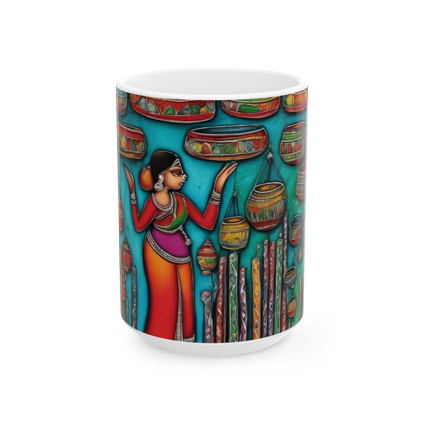 Coffee Mug - Kalamkari Art of a Bustling Bazaar Shop