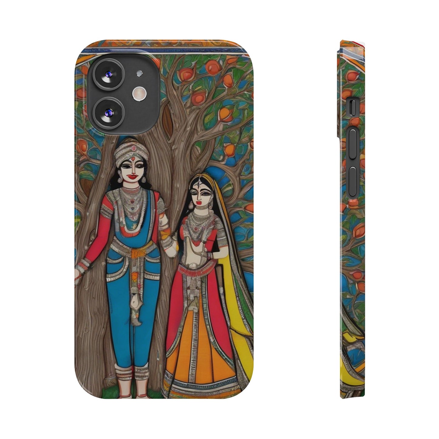 Classic Madhubani Radha Krishna Painting Night Slim Phone Case | Artloom Gallery