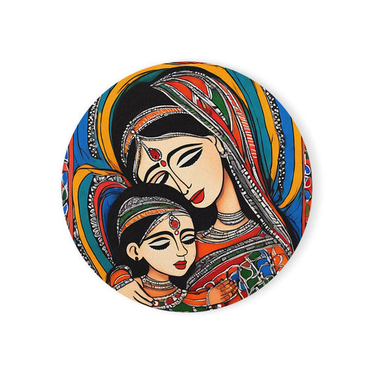 Mother & Child – Kalamkari Coaster Set (Square & Round) | Artloom Gallery