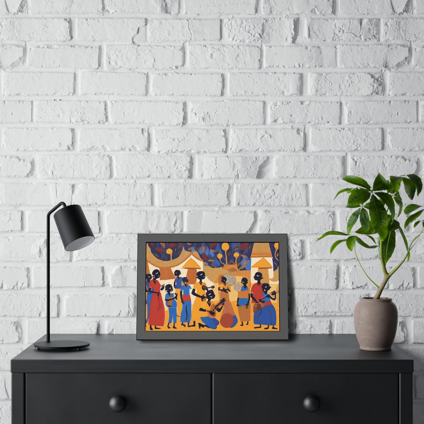 Tribal Art Colorful Celebration - Wooden Frame Museum Quality Art Print