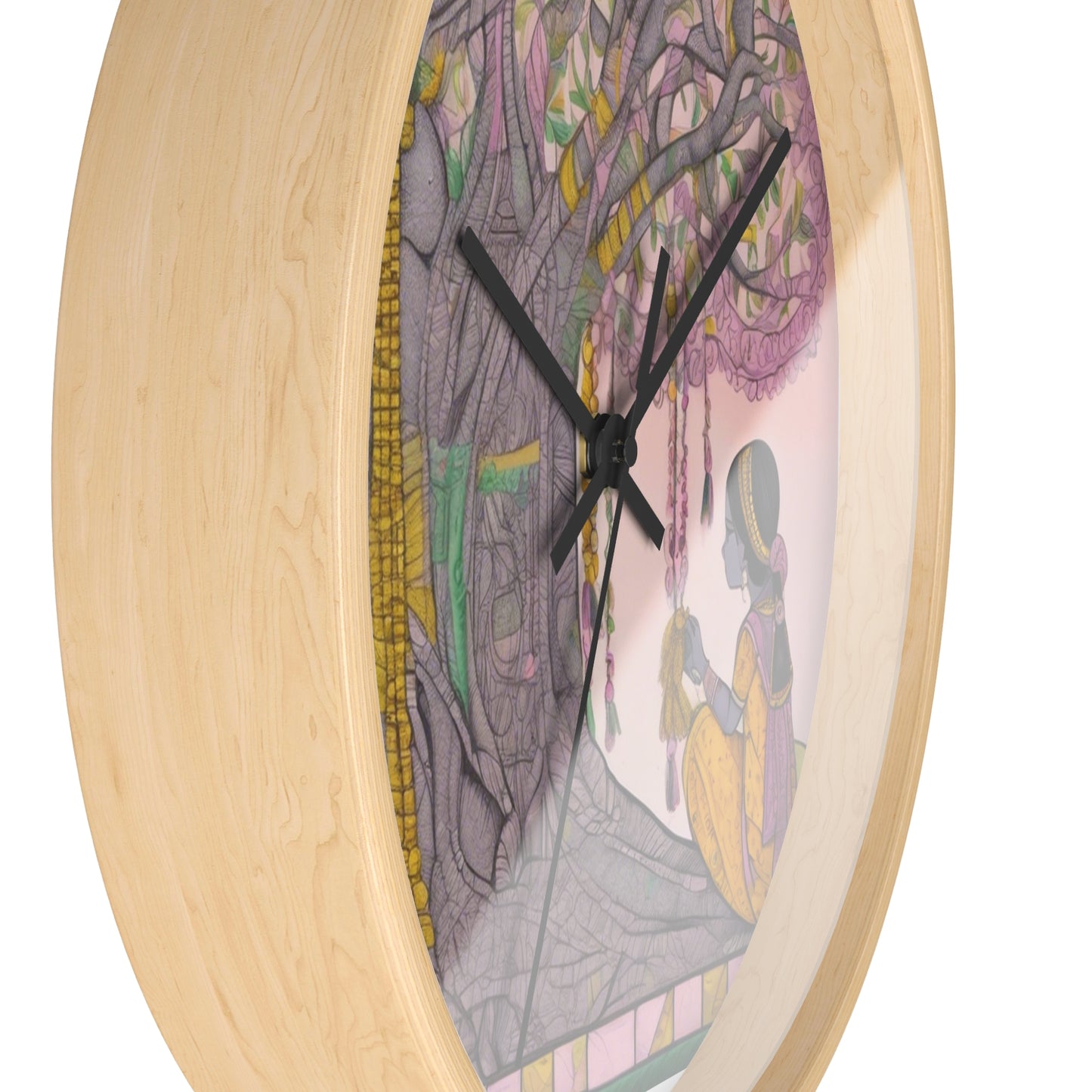 Madhubani Folk Art Wishing Tree - Boho Wall Clock | Artloom Gallery
