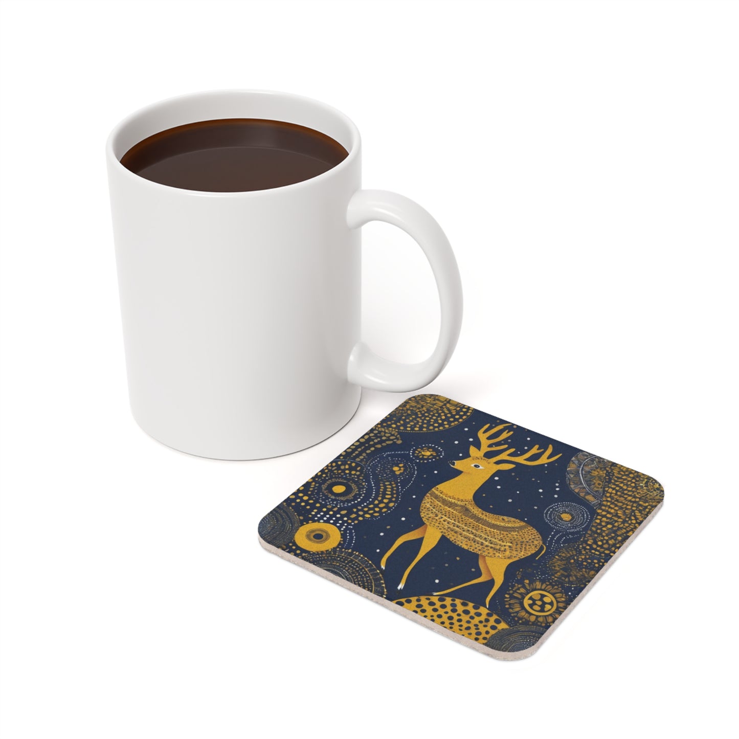 Dancing Deer – Gond Tribal Art Coaster Set (Square & Round) | Artloom Gallery