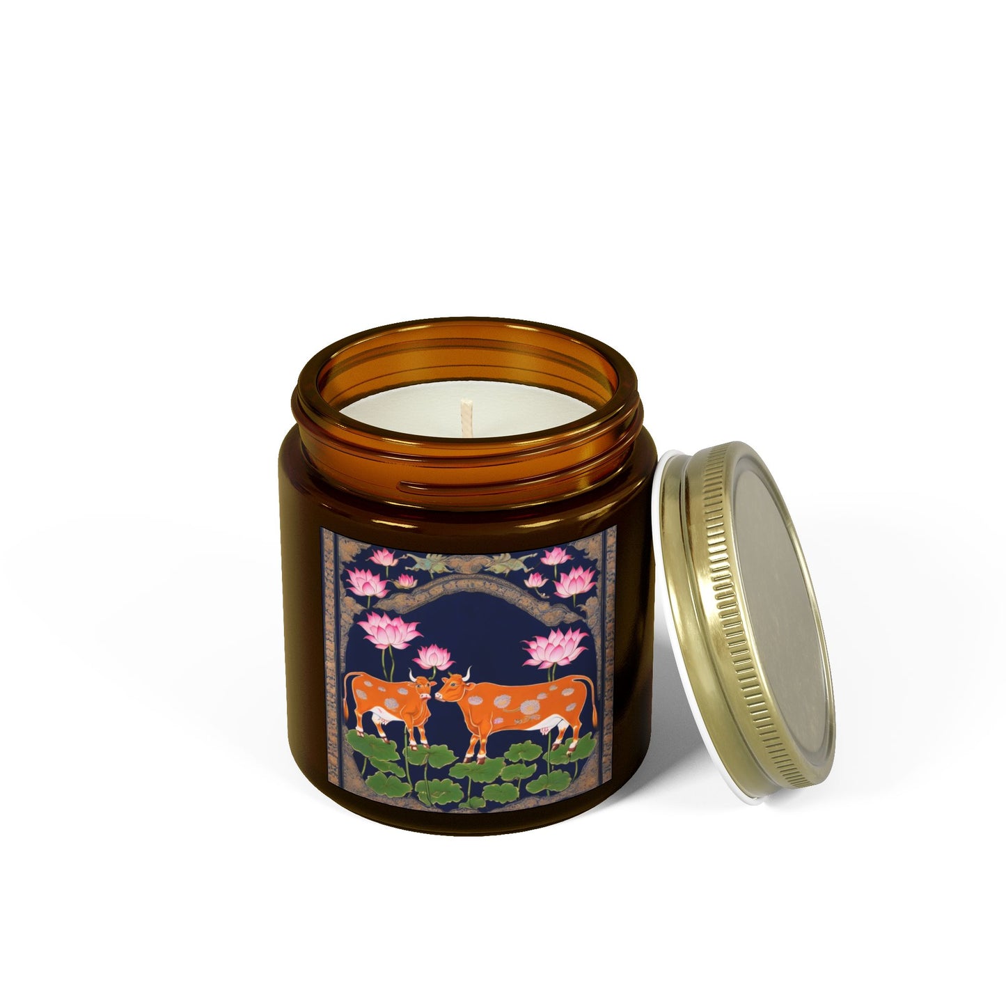 Cows and Lotus - Pichwai Art Scented Candle (4oz, 9oz) | Artloom Gallery