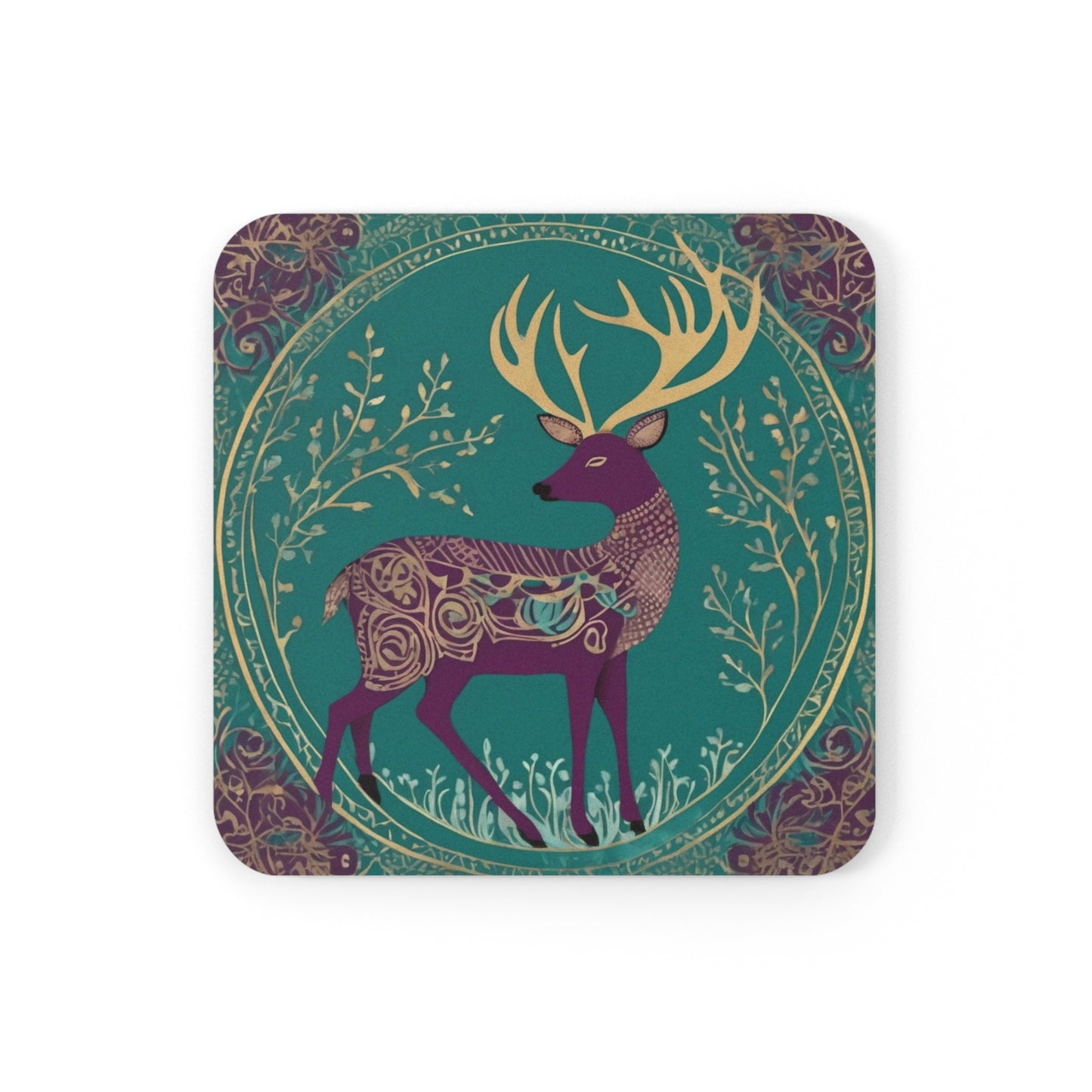 Deer In The Forest– Art Deco Coaster Set (Square & Round) | Artloom Gallery