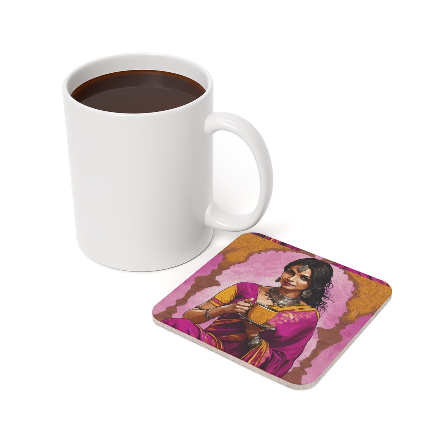 Bollywood Chai Party – Coaster Set (Square & Round) | Artloom Gallery