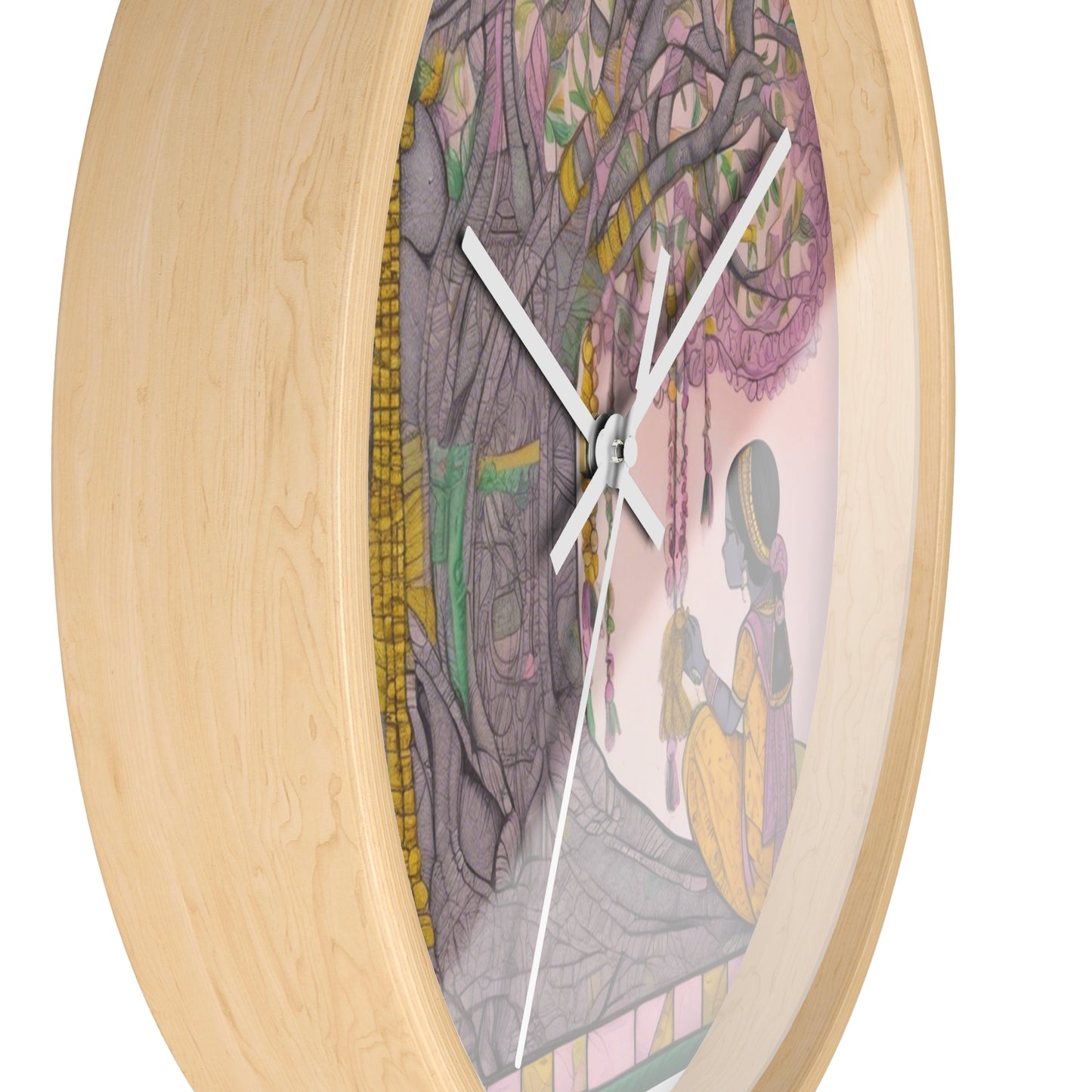 Madhubani Folk Art Wishing Tree - Boho Wall Clock | Artloom Gallery