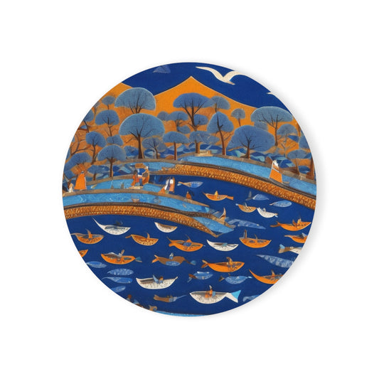 Gond Art – River Journey | Coaster Set (Square & Round) | Artloom Gallery