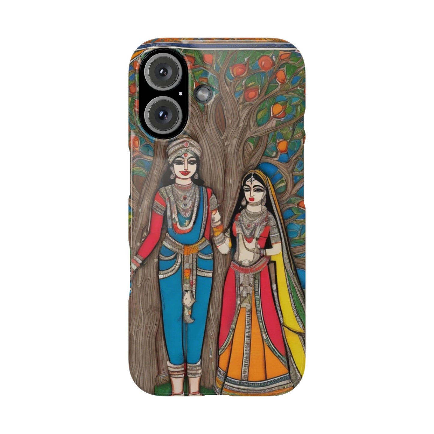 Classic Madhubani Radha Krishna Painting Night Slim Phone Case | Artloom Gallery