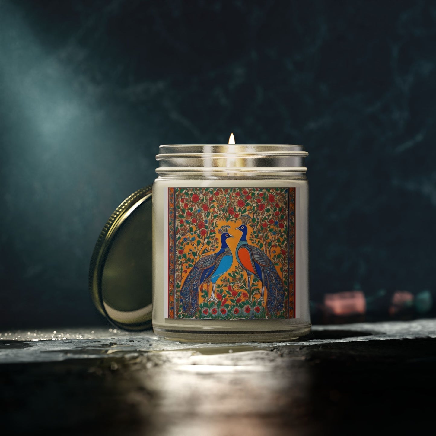 Auspicious Peacocks Scented Candle (4oz, 9oz) | Artloom Gallery