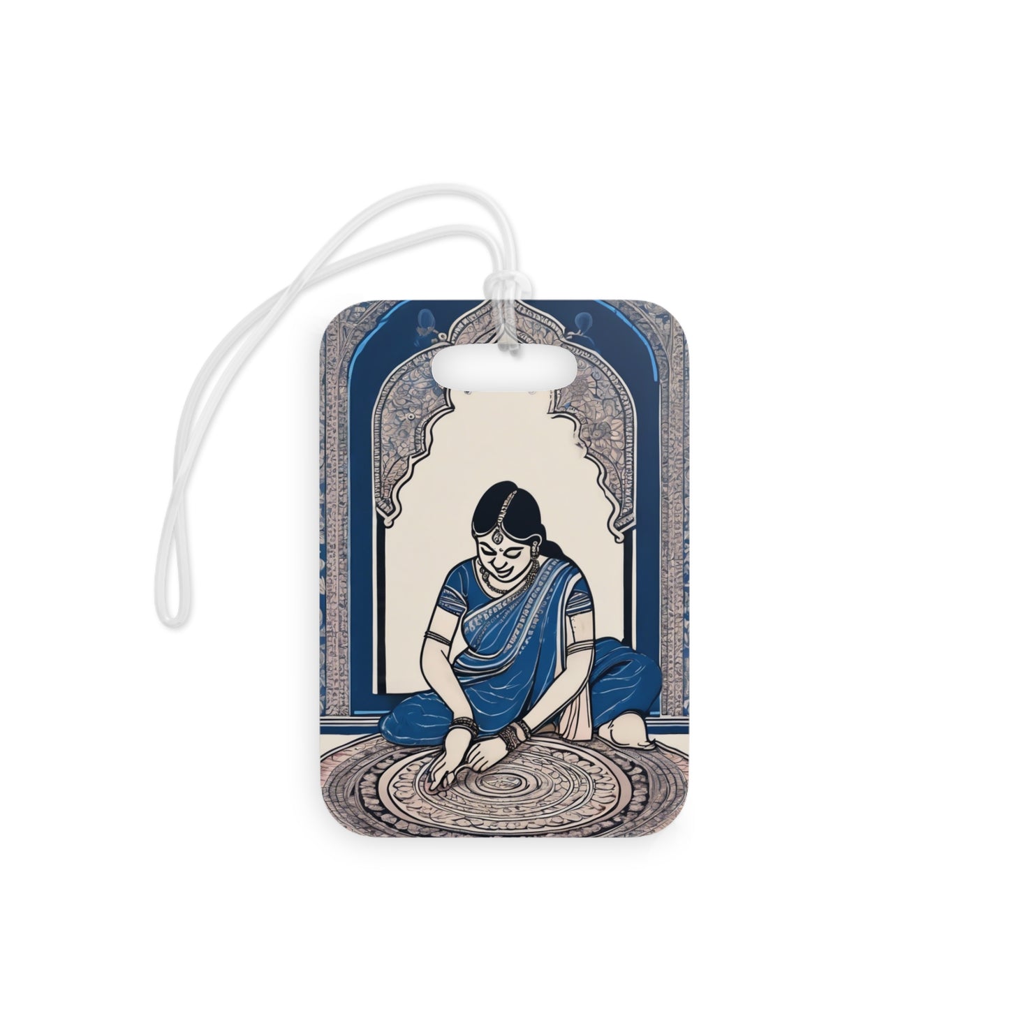Kalamkari Art Woman Making Kolam – Luggage Tag | Artloom Gallery