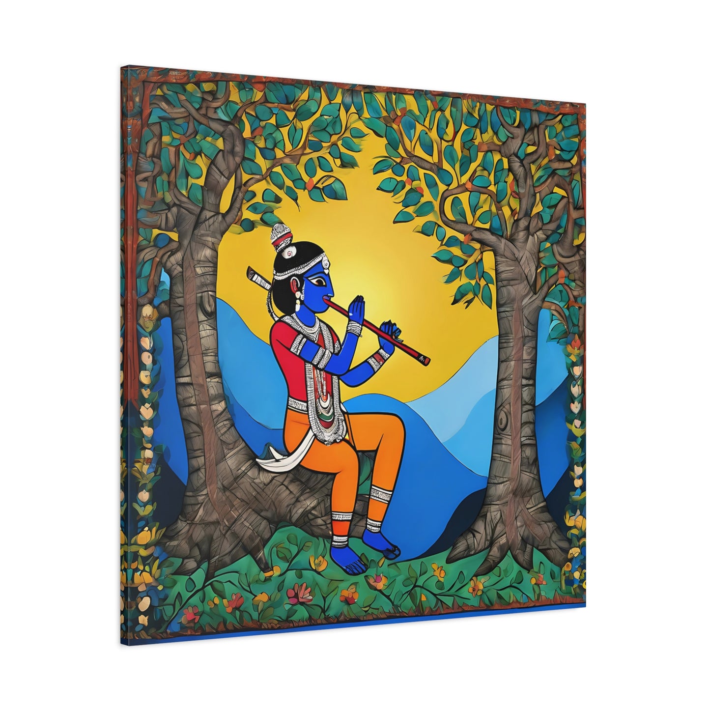 Lord Krishna Madhubani Style Canvas Print | Artloom Gallery