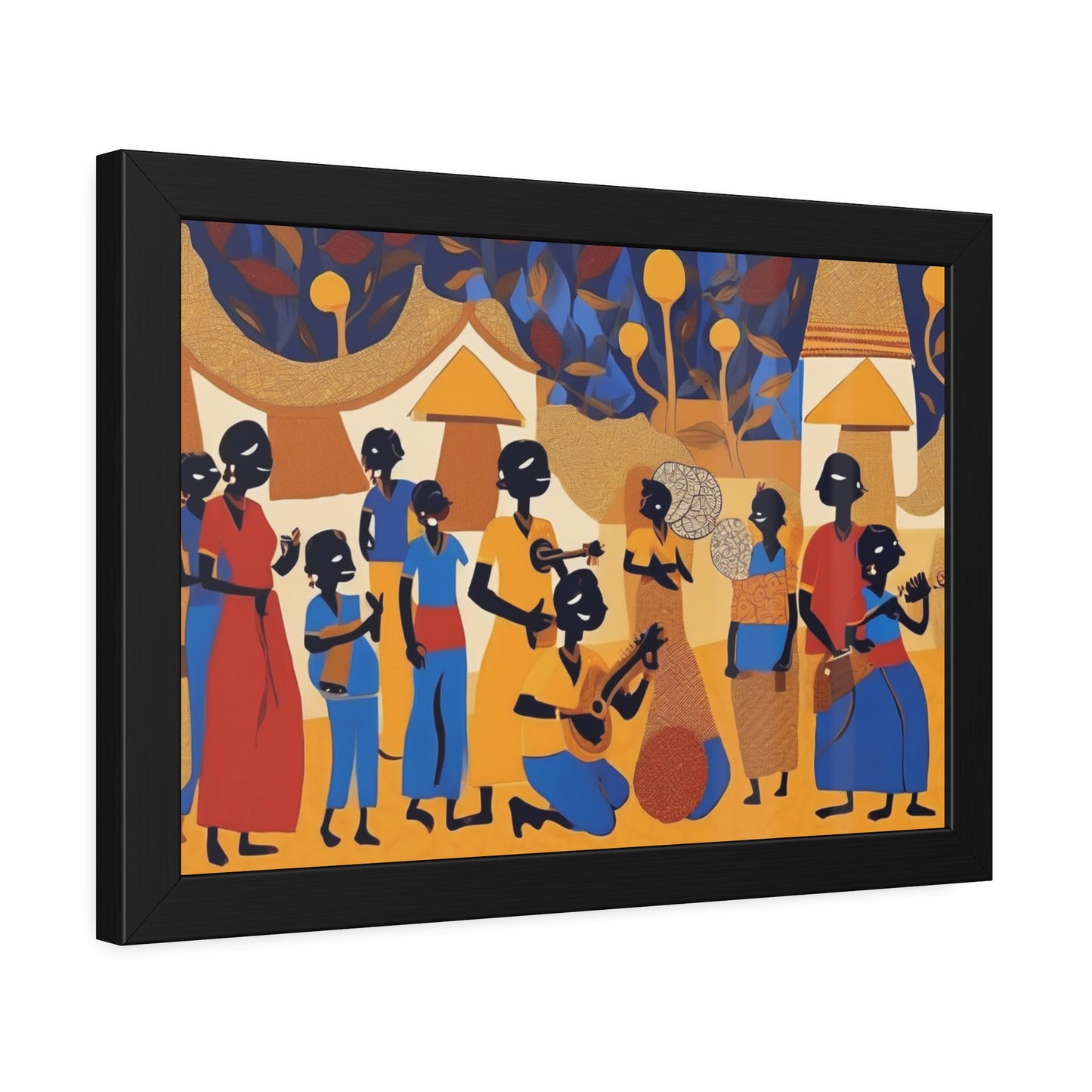 Tribal Art Colorful Celebration - Wooden Frame Museum Quality Art Print