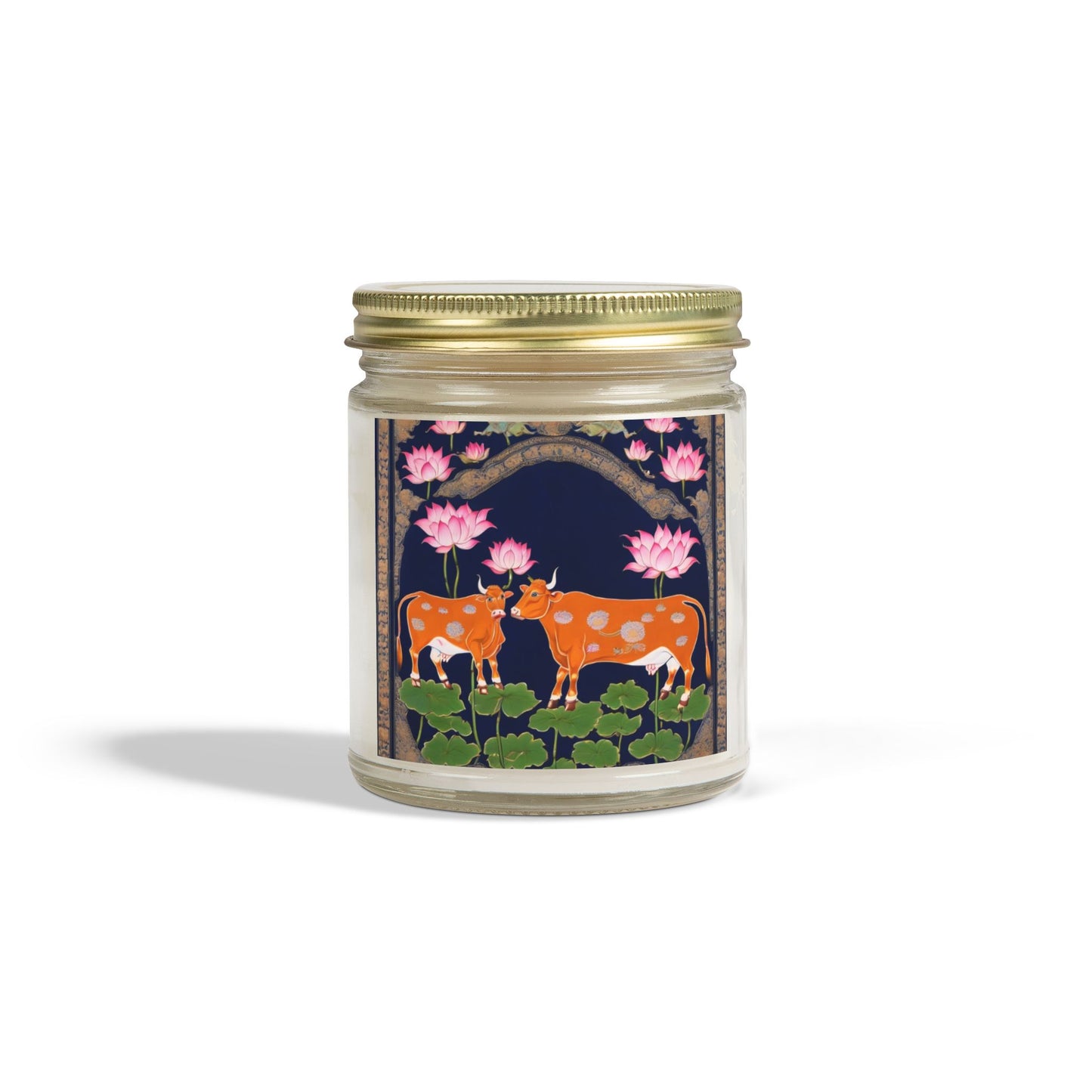 Cows and Lotus - Pichwai Art Scented Candle (4oz, 9oz) | Artloom Gallery