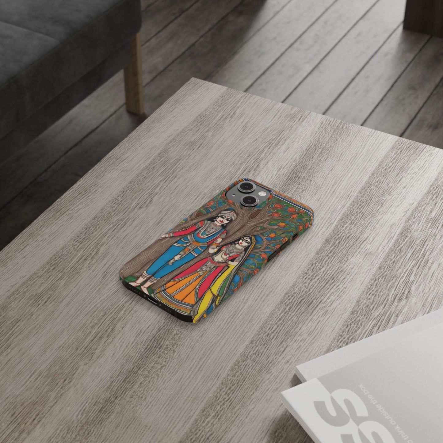 Classic Madhubani Radha Krishna Painting Night Slim Phone Case | Artloom Gallery