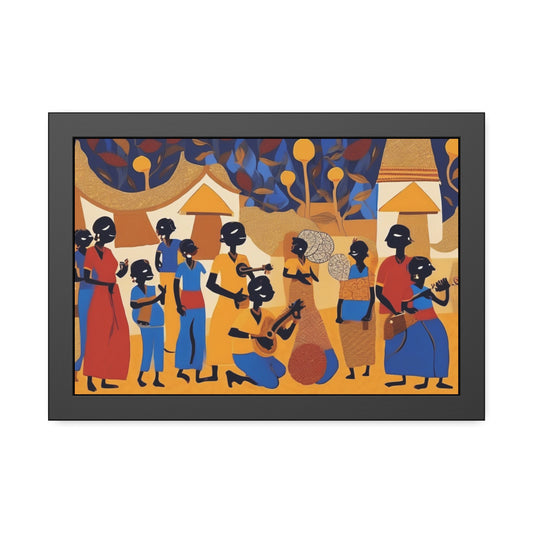 Tribal Art Colorful Celebration - Wooden Frame Museum Quality Art Print