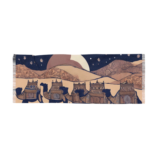 Moonlit Camel Caravan - Artistic Print – Light Scarf (27x71 in) | Artloom Gallery
