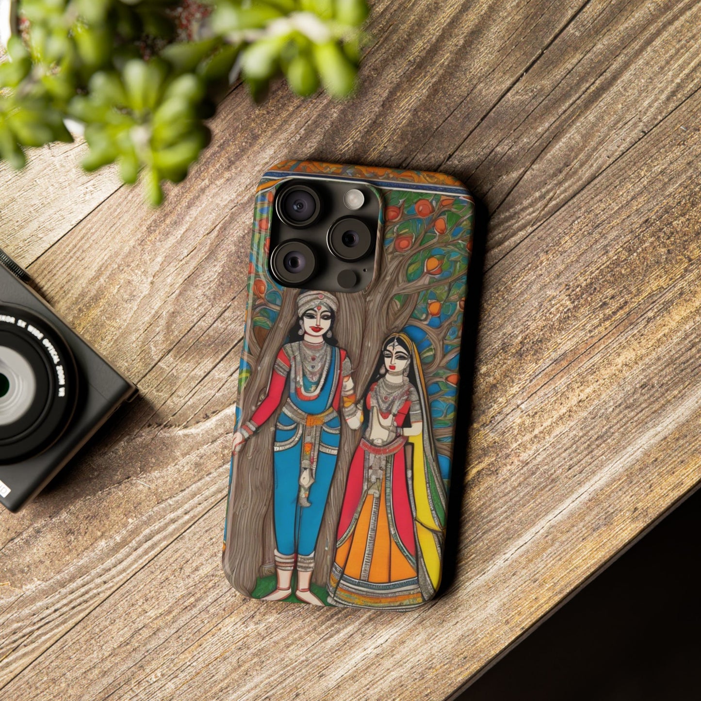 Classic Madhubani Radha Krishna Painting Night Slim Phone Case | Artloom Gallery
