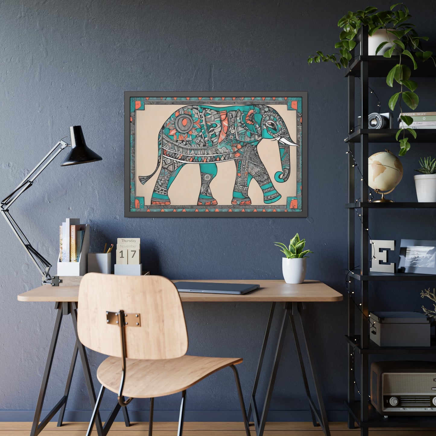 Art Deco Mandala Style Elephant - Wooden Frame Museum Quality Art Print