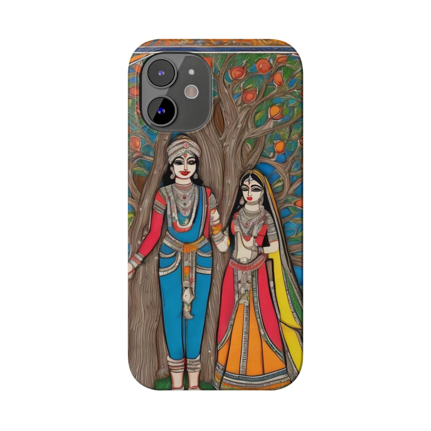 Classic Madhubani Radha Krishna Painting Night Slim Phone Case | Artloom Gallery
