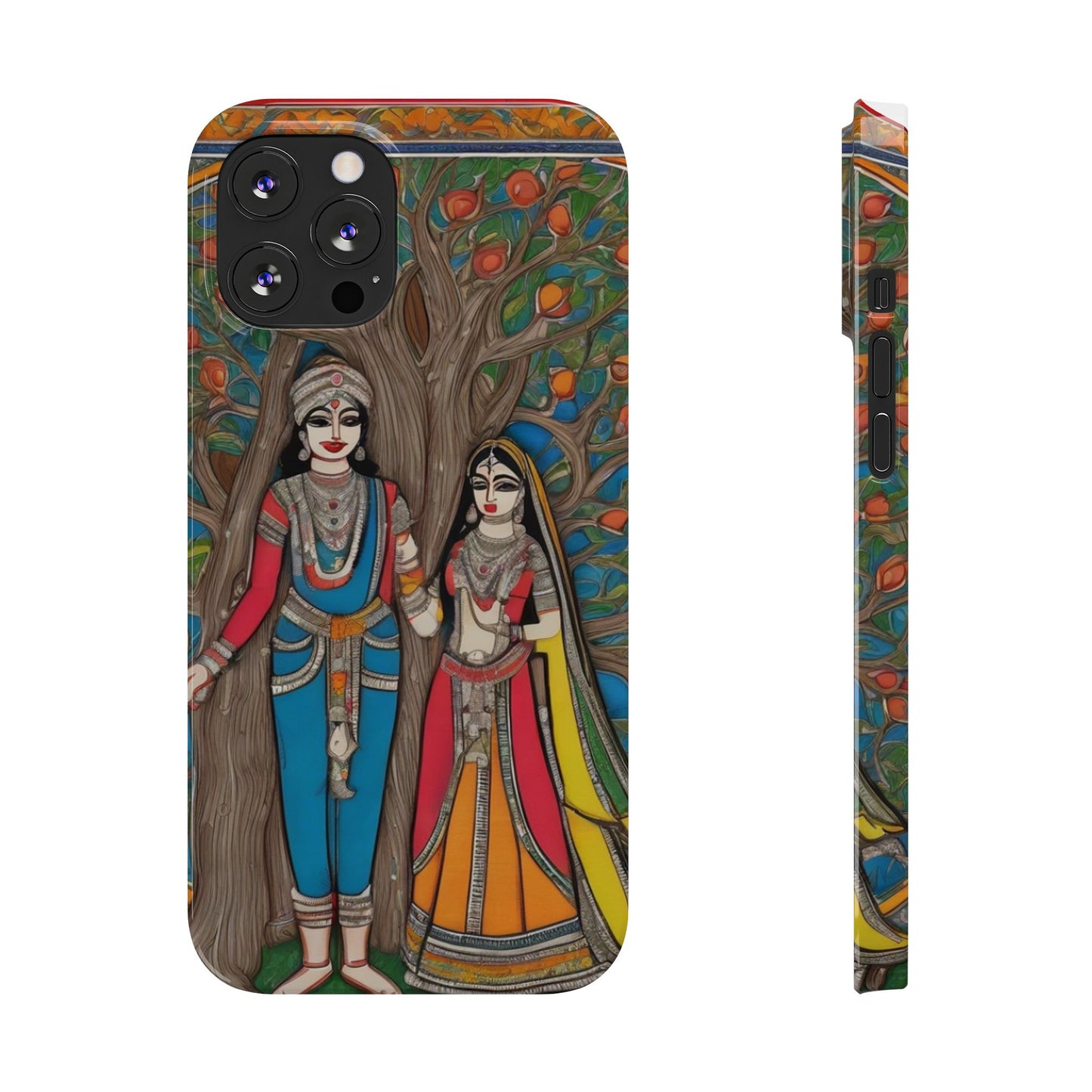Classic Madhubani Radha Krishna Painting Night Slim Phone Case | Artloom Gallery