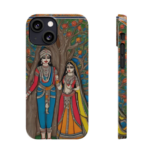 Classic Madhubani Radha Krishna Painting Night Slim Phone Case | Artloom Gallery