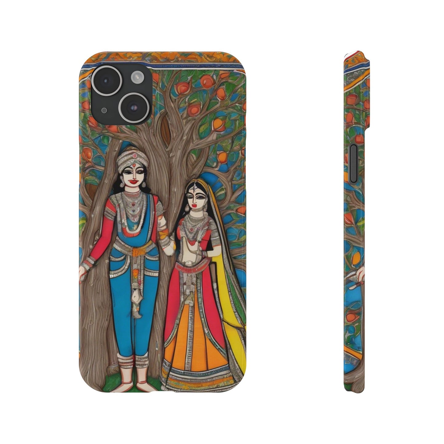 Classic Madhubani Radha Krishna Painting Night Slim Phone Case | Artloom Gallery
