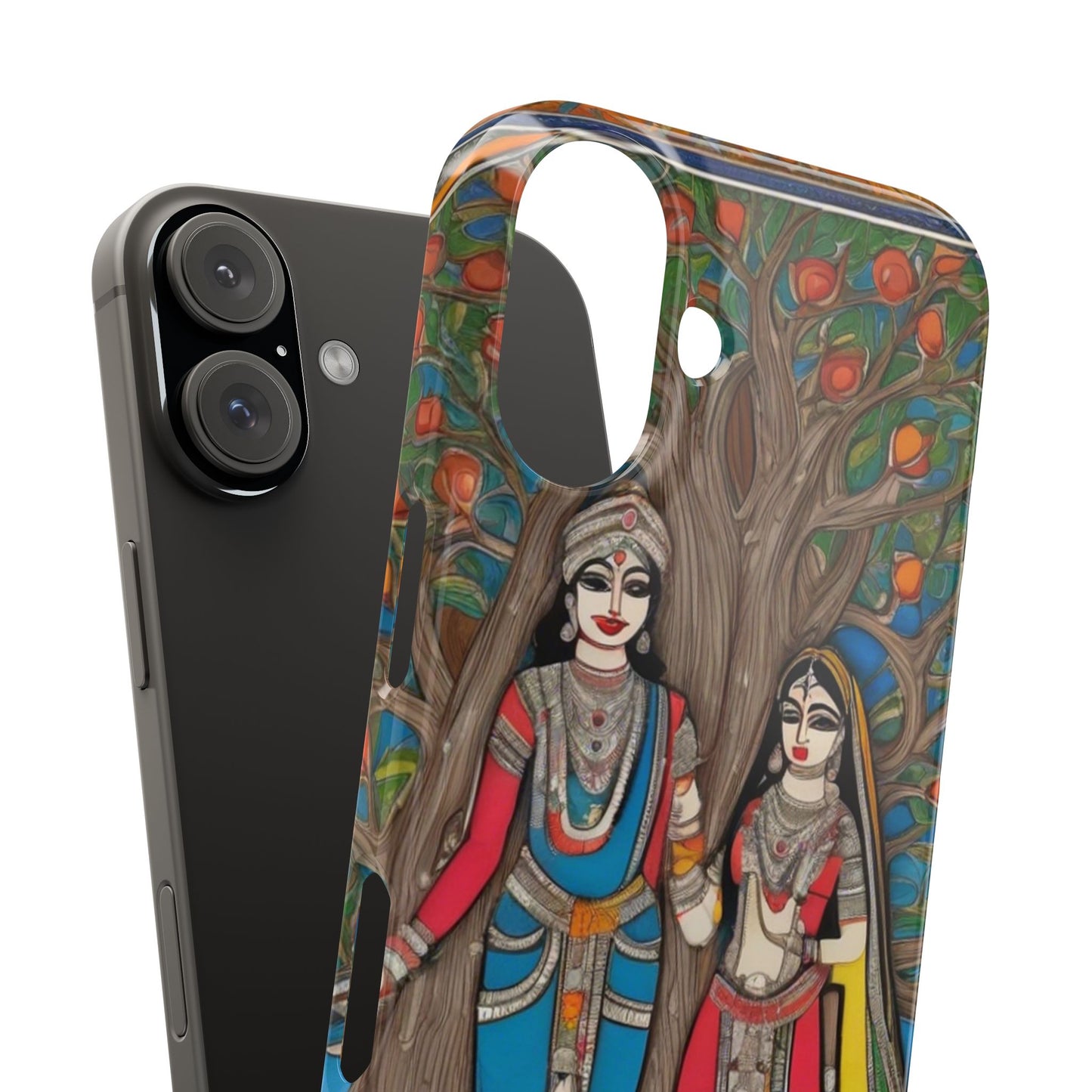 Classic Madhubani Radha Krishna Painting Night Slim Phone Case | Artloom Gallery
