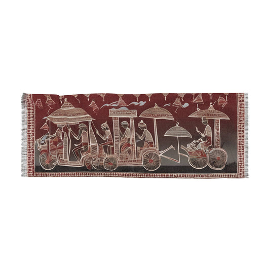 The Royal Entourage – Warli Print -  Light Scarf (27x71 in) | Artloom Gallery