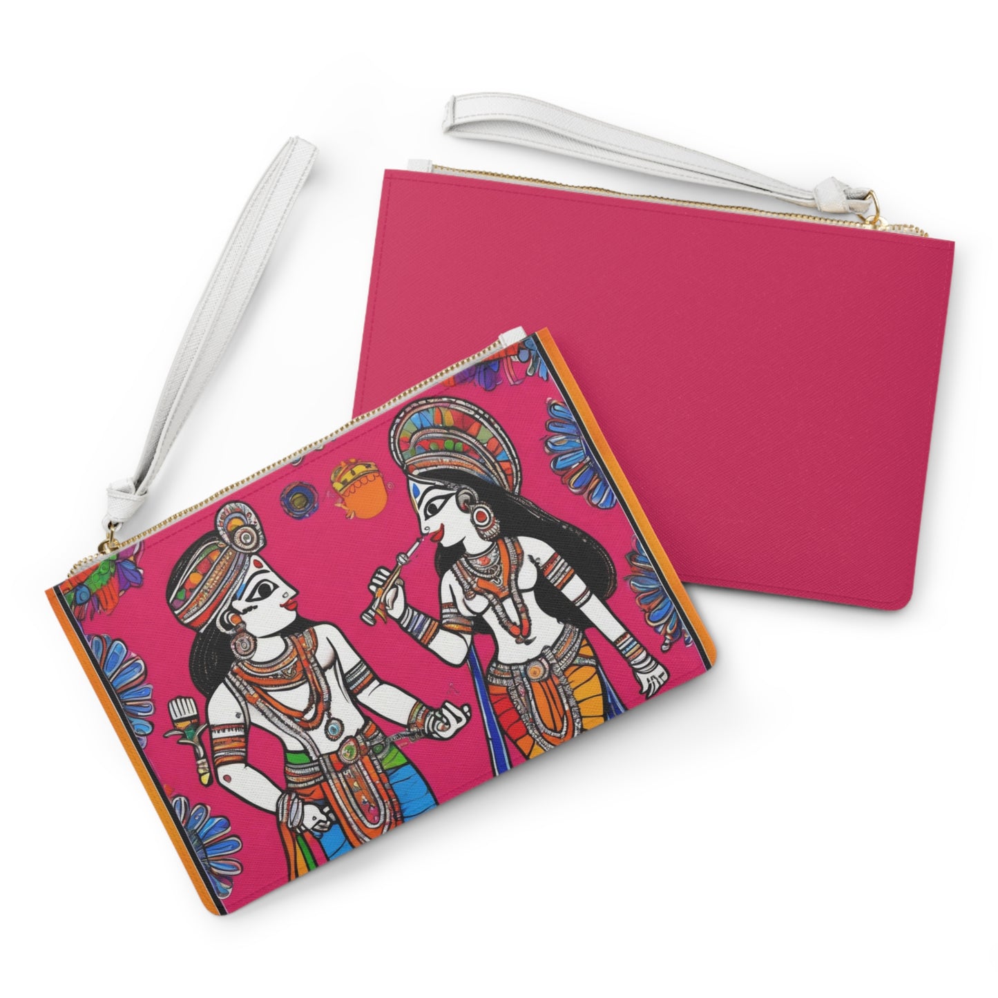 Madhubani Art – Radha Krishna in Pink | Elegant Clutch Bag | Artloom Gallery