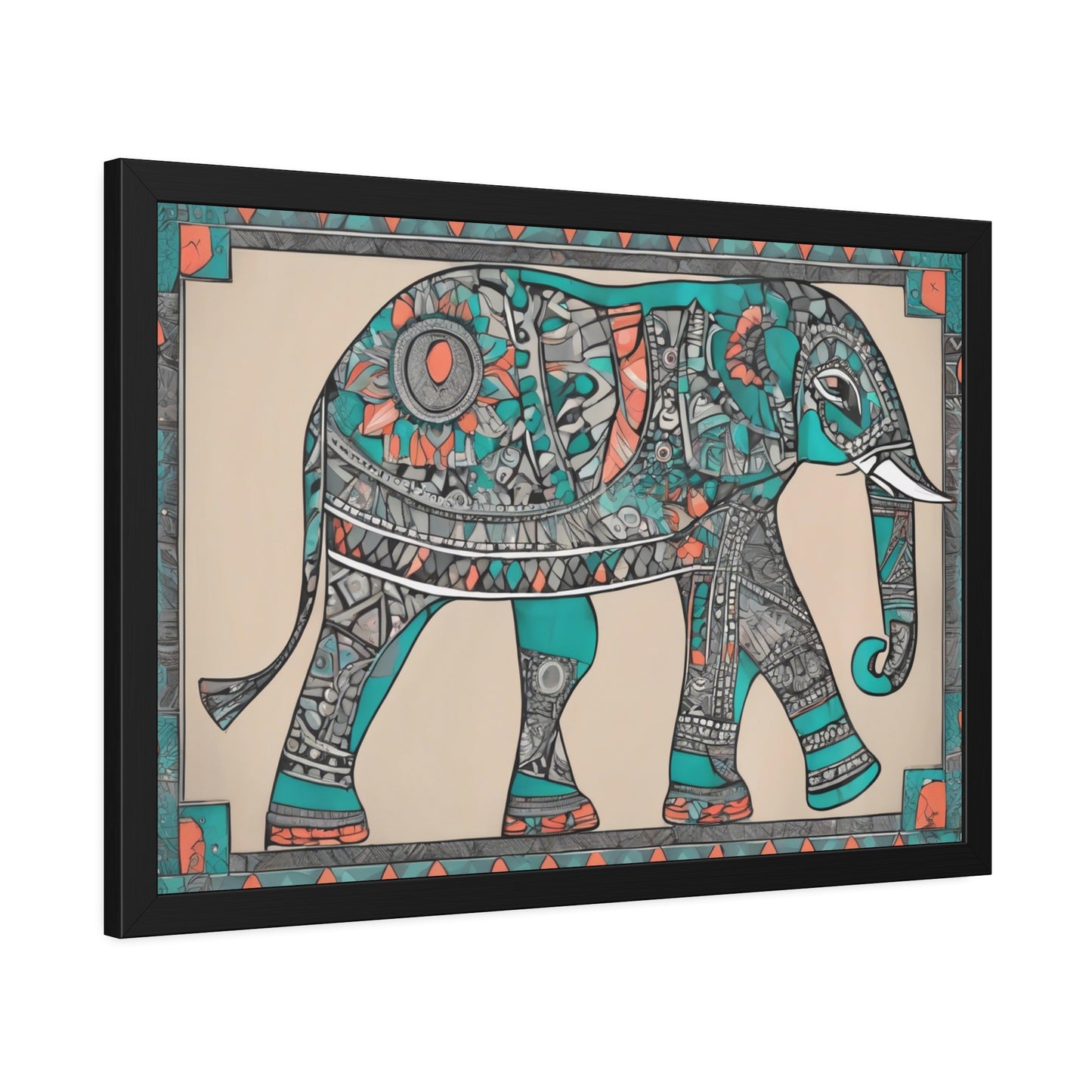 Art Deco Mandala Style Elephant - Wooden Frame Museum Quality Art Print