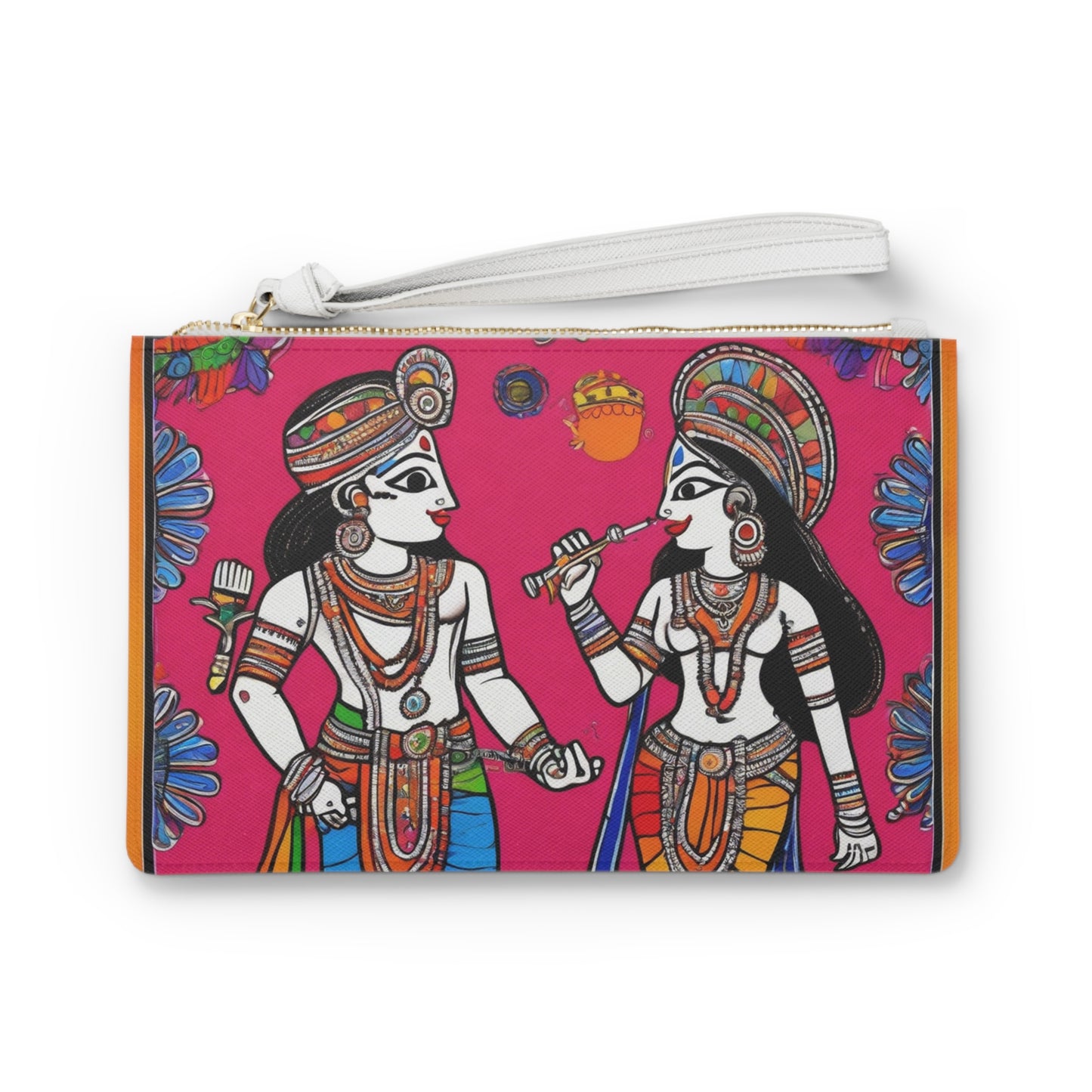 Madhubani Art – Radha Krishna in Pink | Elegant Clutch Bag | Artloom Gallery