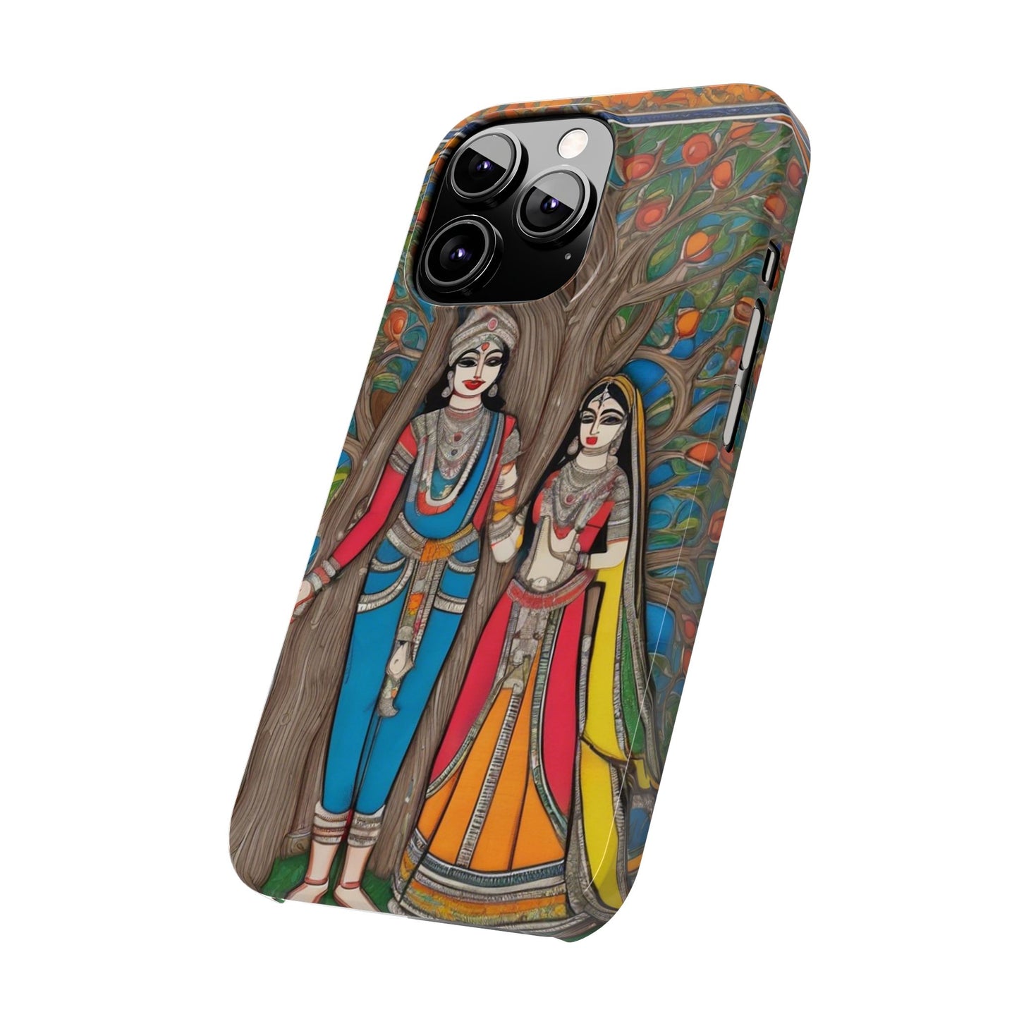 Classic Madhubani Radha Krishna Painting Night Slim Phone Case | Artloom Gallery