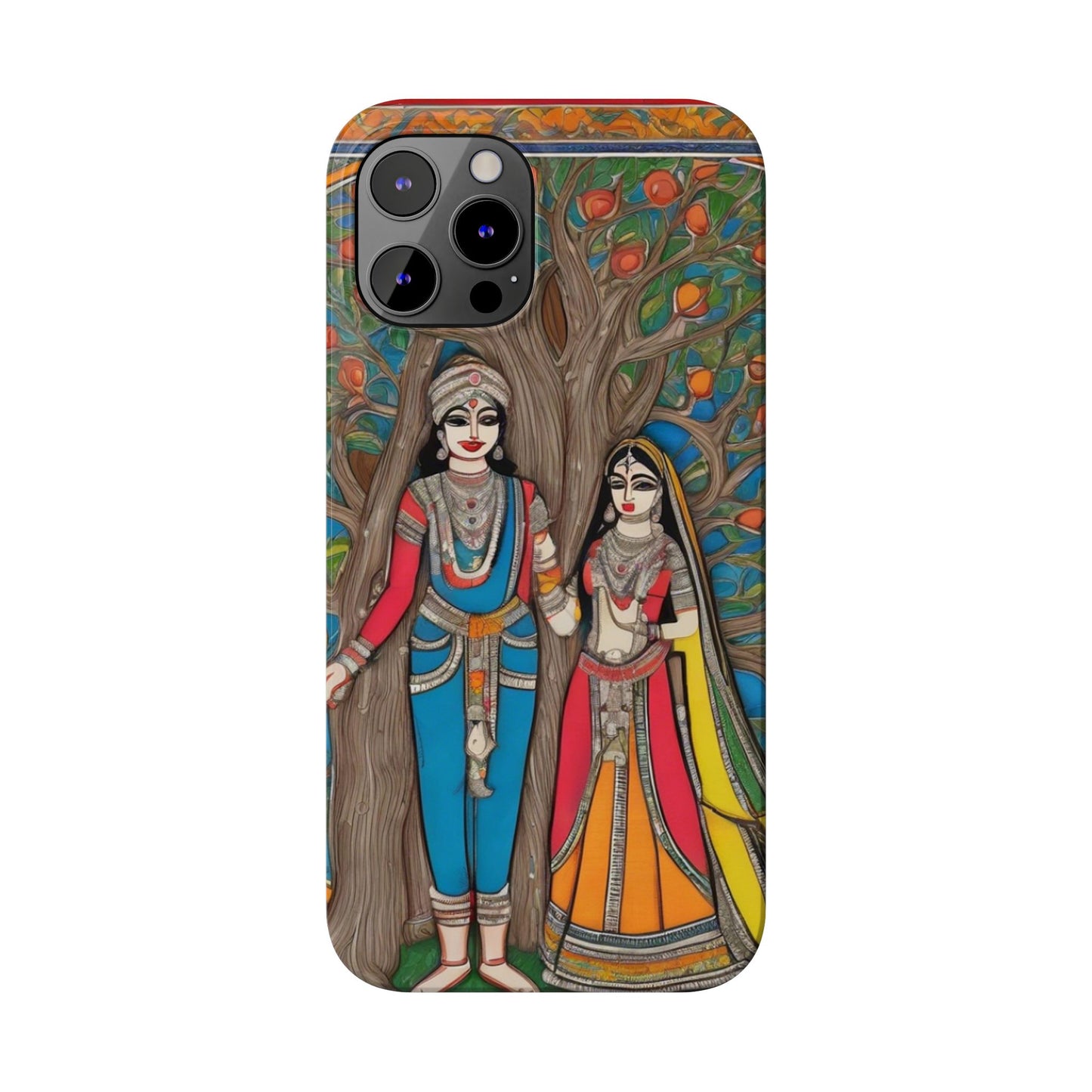 Classic Madhubani Radha Krishna Painting Night Slim Phone Case | Artloom Gallery