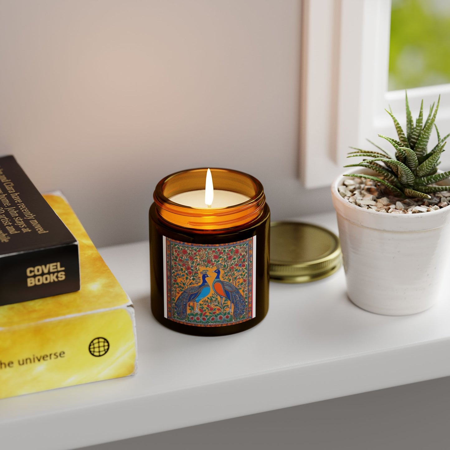 Auspicious Peacocks Scented Candle (4oz, 9oz) | Artloom Gallery