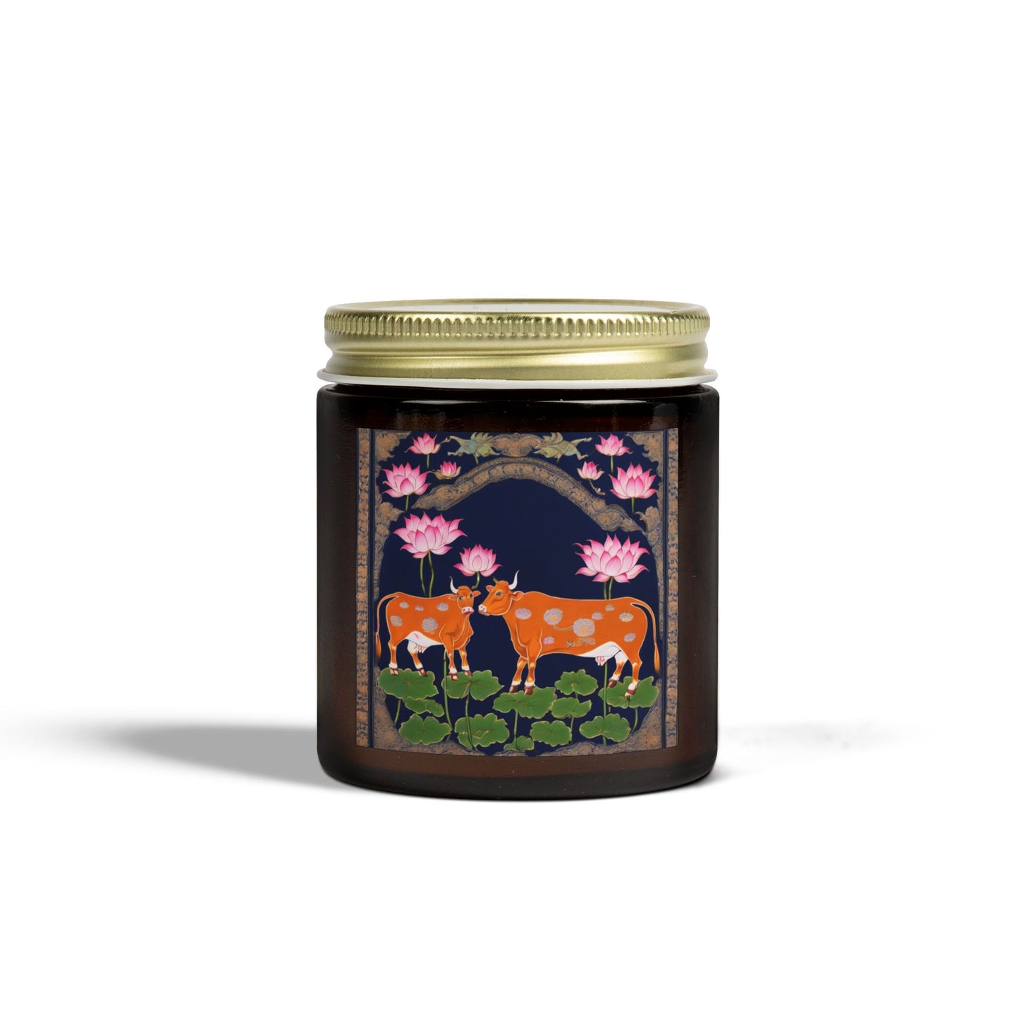Cows and Lotus - Pichwai Art Scented Candle (4oz, 9oz) | Artloom Gallery