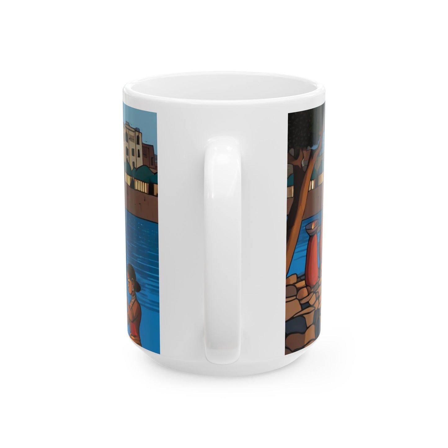 Festive Diwali Mug – Riverbank Diyas Design (11oz/15oz) | Artloom Gallery